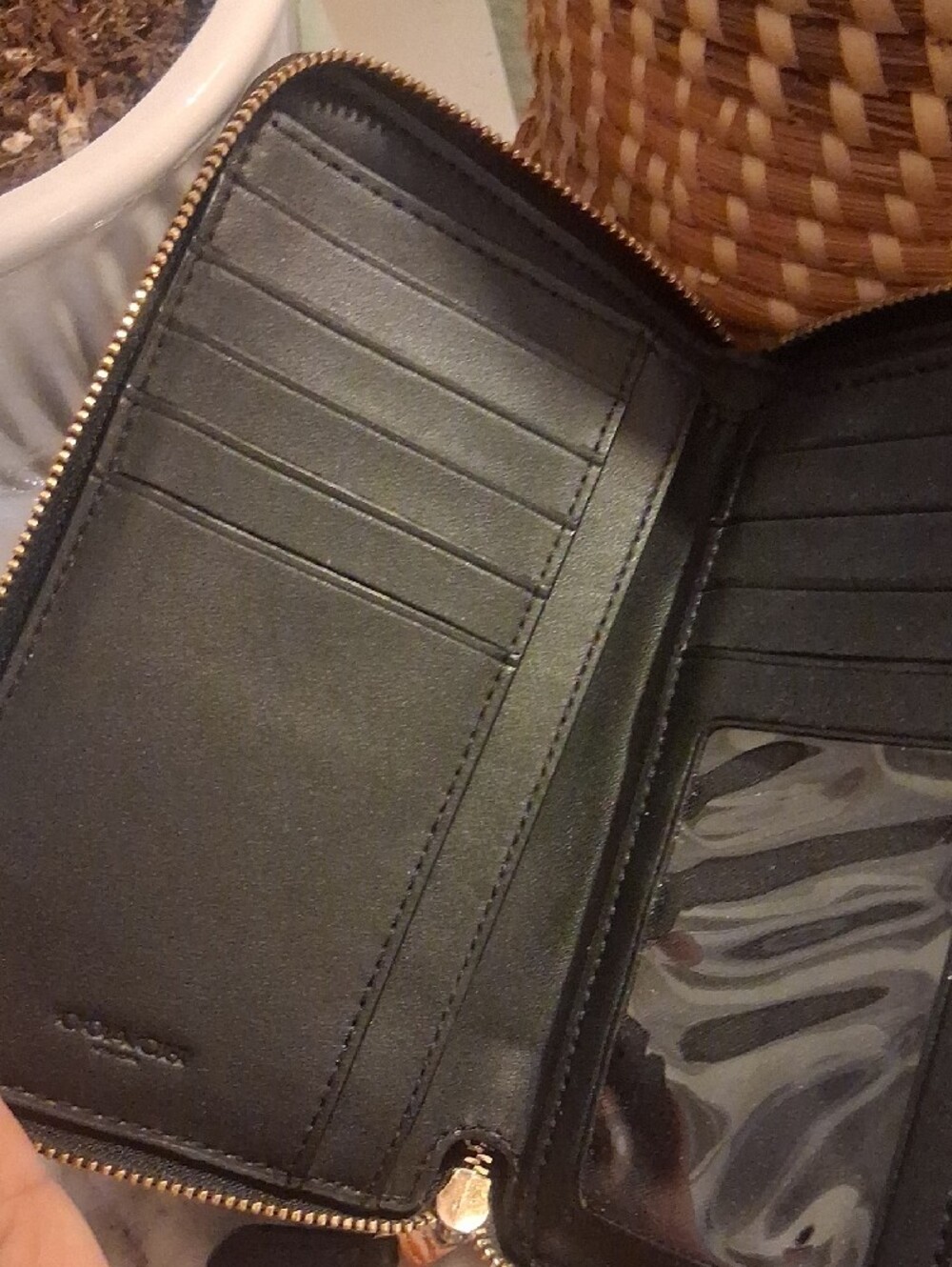 Coach Black Pebbled Leather Zip Wallet with Gold Logo Accent - Picture 12 of 12